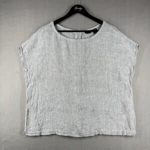 Tahari 100% Linen Gray Blouse Top Sleeveless tank Sz Medium